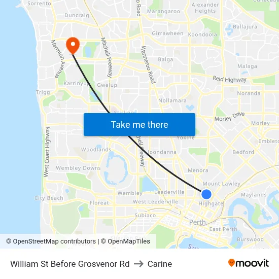 William St Before Grosvenor Rd to Carine map