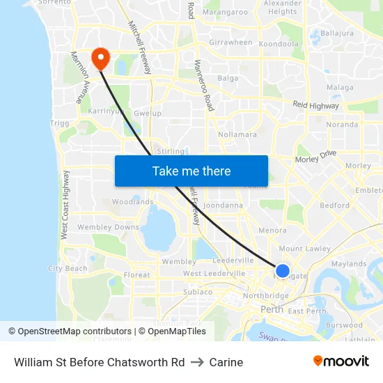 William St Before Chatsworth Rd to Carine map