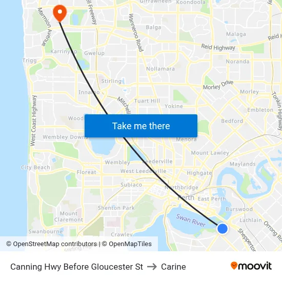 Canning Hwy Before Gloucester St to Carine map