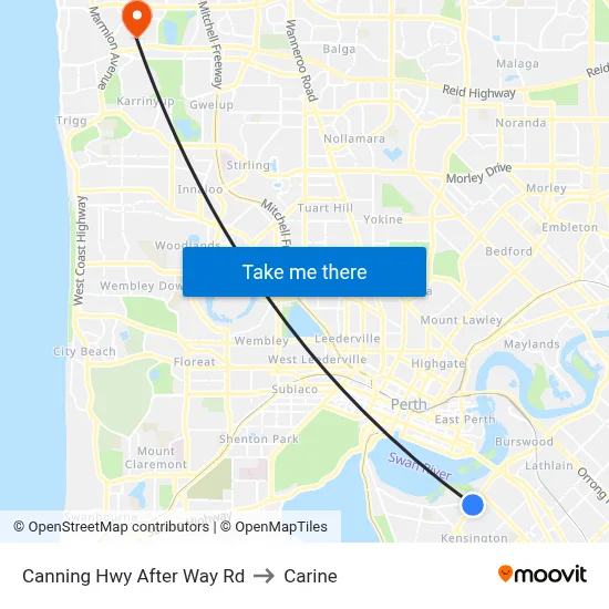 Canning Hwy After Way Rd to Carine map