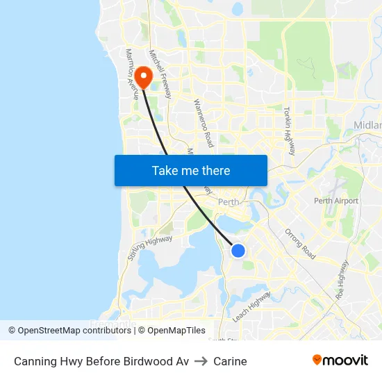 Canning Hwy Before Birdwood Av to Carine map