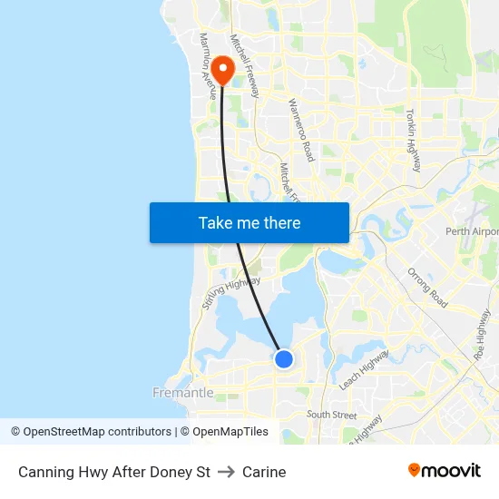 Canning Hwy After Doney St to Carine map