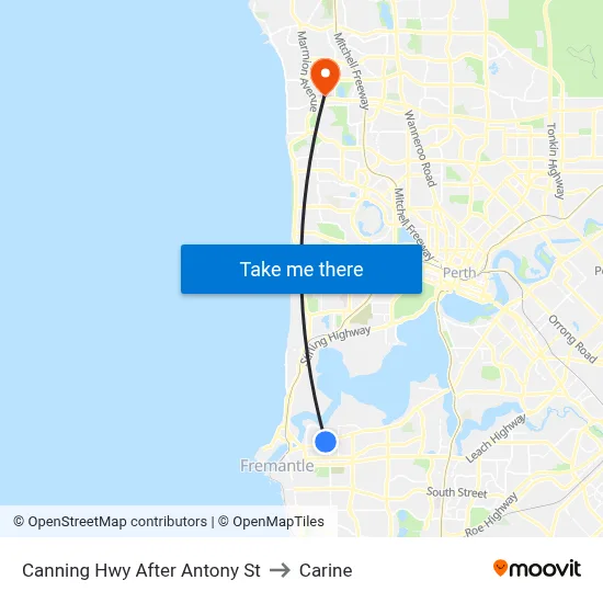 Canning Hwy After Antony St to Carine map