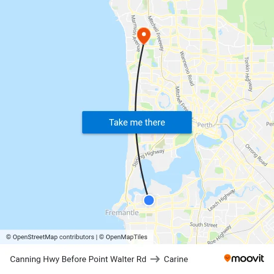Canning Hwy Before Point Walter Rd to Carine map