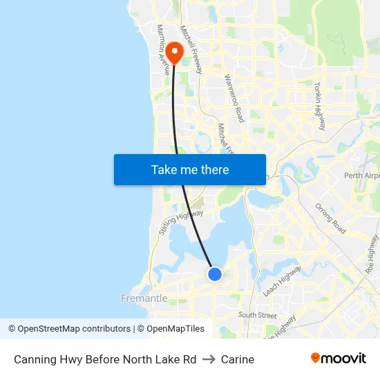 Canning Hwy Before North Lake Rd to Carine map
