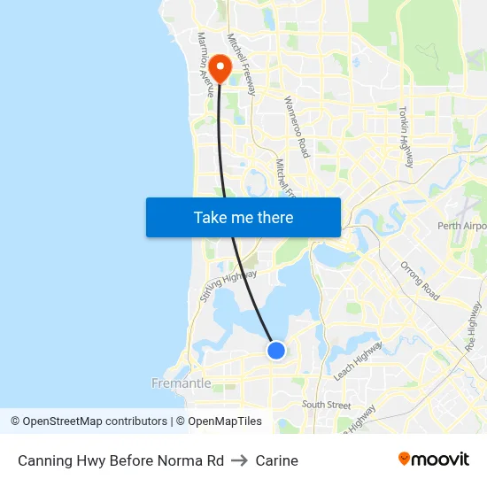 Canning Hwy Before Norma Rd to Carine map