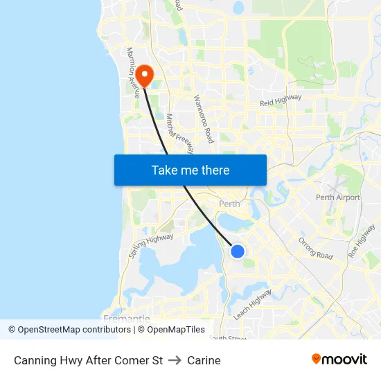 Canning Hwy After Comer St to Carine map