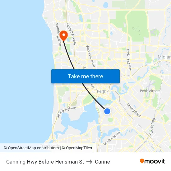 Canning Hwy Before Hensman St to Carine map