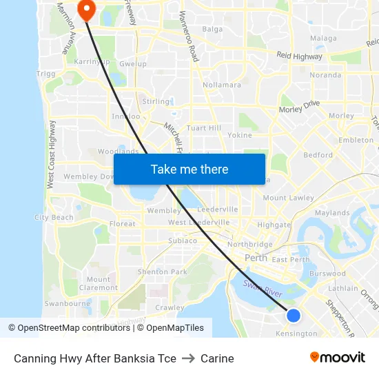 Canning Hwy After Banksia Tce to Carine map