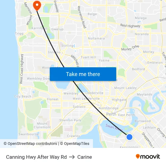 Canning Hwy After Way Rd to Carine map