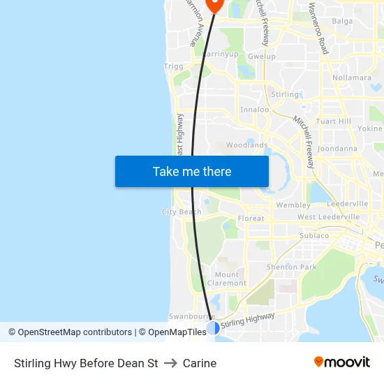Stirling Hwy Before Dean St to Carine map