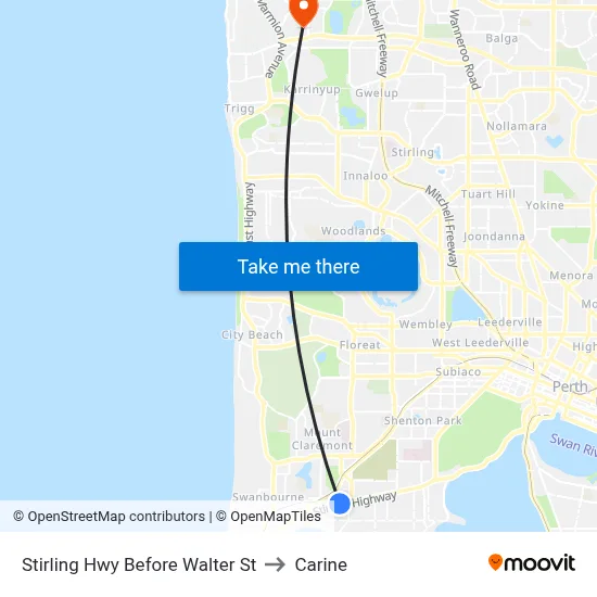 Stirling Hwy Before Walter St to Carine map