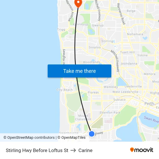 Stirling Hwy Before Loftus St to Carine map