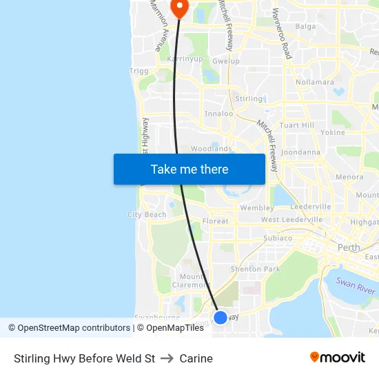 Stirling Hwy Before Weld St to Carine map