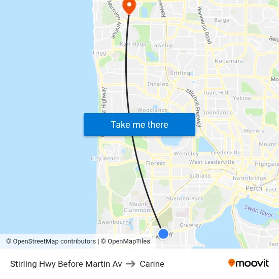 Stirling Hwy Before Martin Av to Carine map