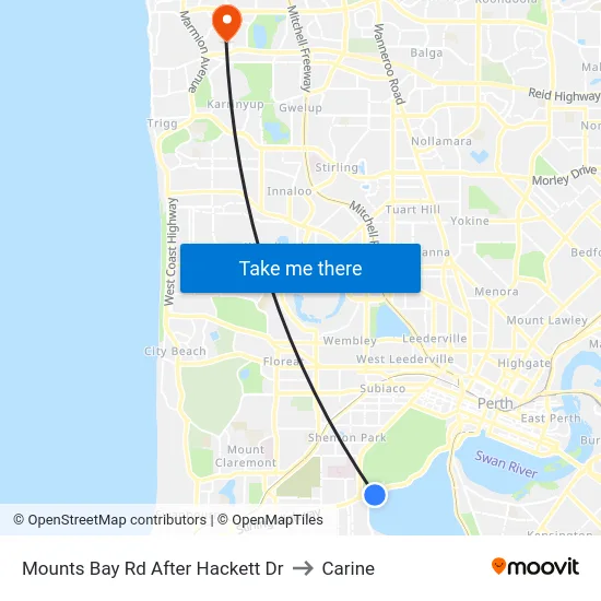 Mounts Bay Rd After Hackett Dr to Carine map