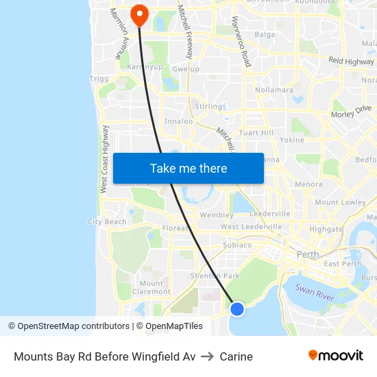 Mounts Bay Rd Before Wingfield Av to Carine map