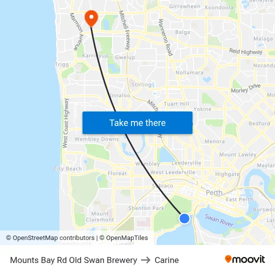 Mounts Bay Rd Old Swan Brewery to Carine map