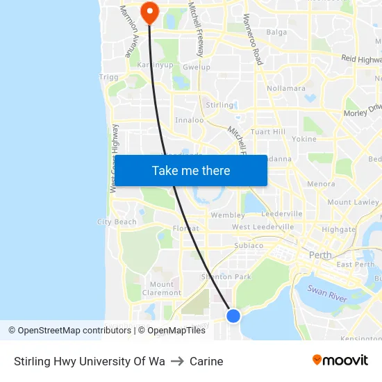 Stirling Hwy University Of Wa to Carine map
