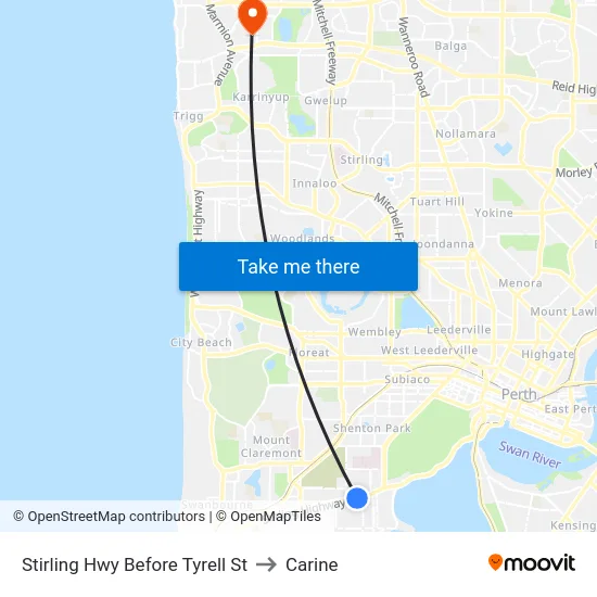 Stirling Hwy Before Tyrell St to Carine map