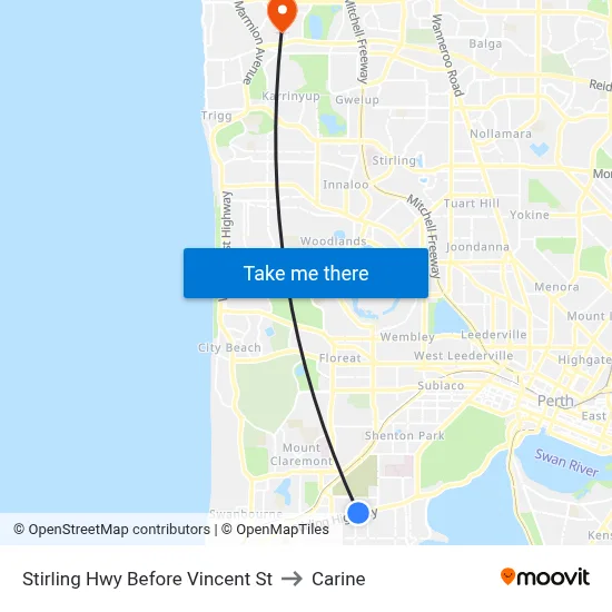 Stirling Hwy Before Vincent St to Carine map