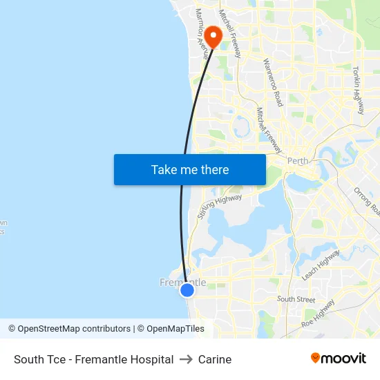 South Tce - Fremantle Hospital to Carine map