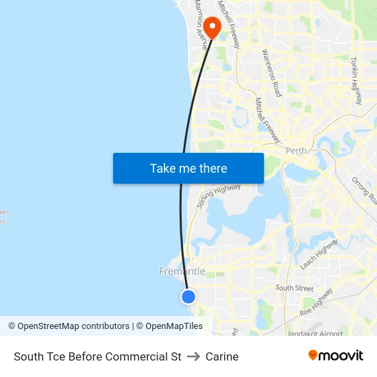 South Tce Before Commercial St to Carine map