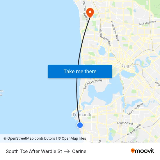 South Tce After Wardie St to Carine map