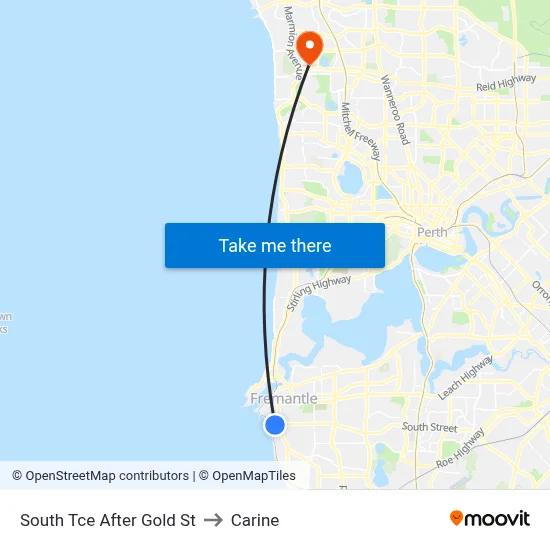 South Tce After Gold St to Carine map