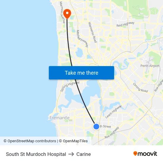 South St Murdoch Hospital to Carine map