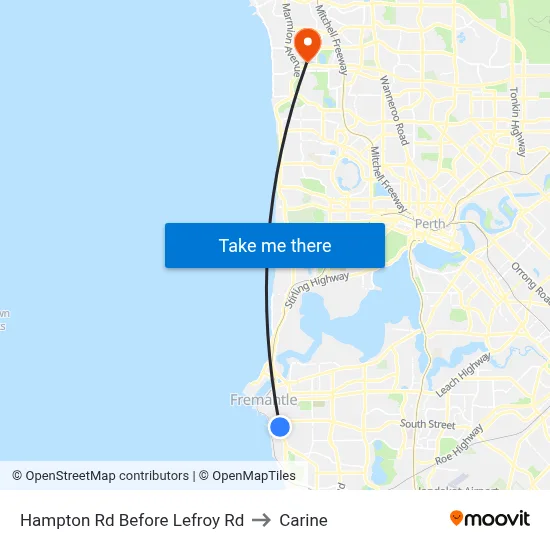 Hampton Rd Before Lefroy Rd to Carine map