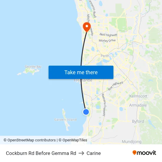 Cockburn Rd Before Gemma Rd to Carine map
