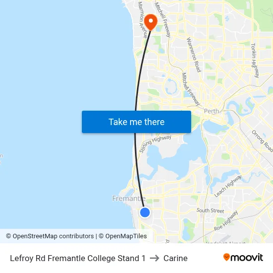 Lefroy Rd Fremantle College Stand 1 to Carine map