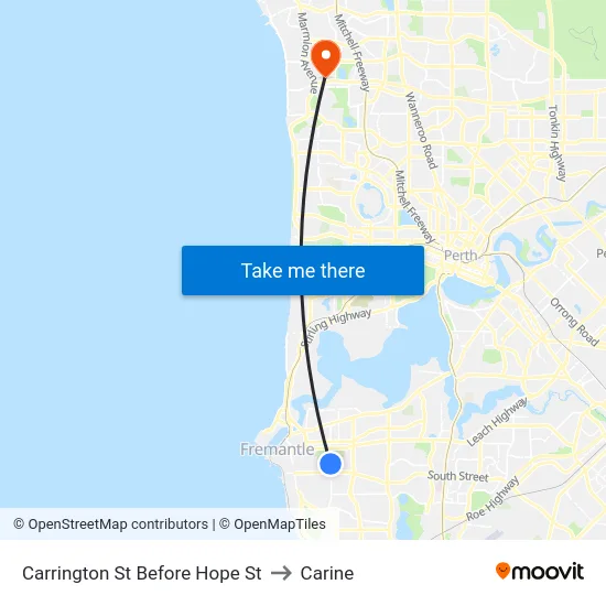 Carrington St Before Hope St to Carine map