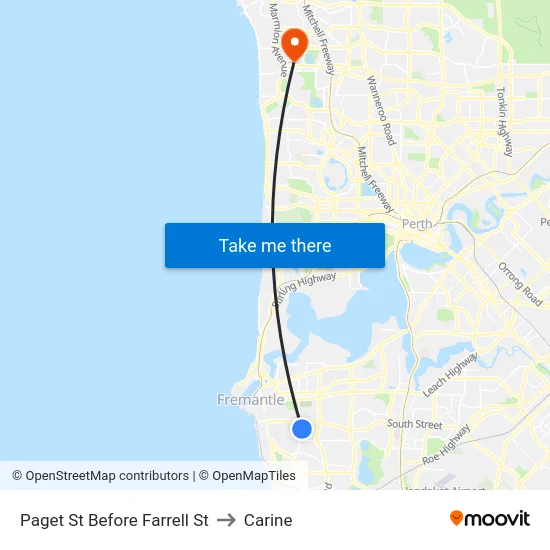 Paget St Before Farrell St to Carine map