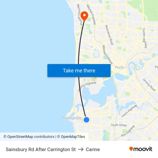 Sainsbury Rd After Carrington St to Carine map