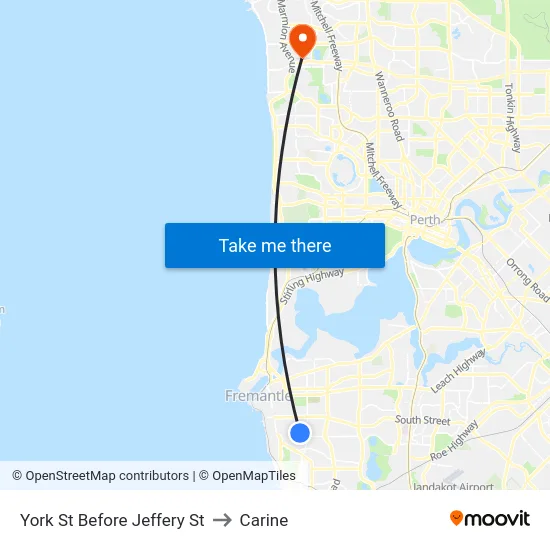 York St Before Jeffery St to Carine map