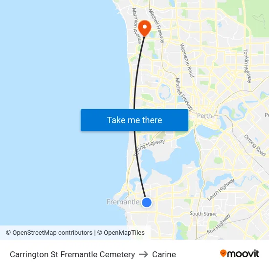 Carrington St Fremantle Cemetery to Carine map