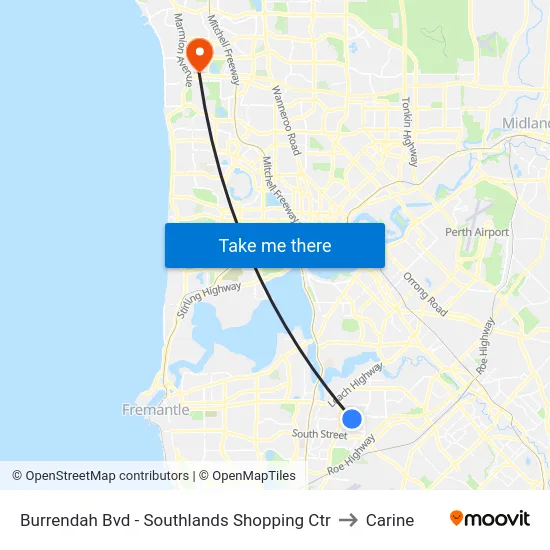 Burrendah Bvd - Southlands Shopping Ctr to Carine map