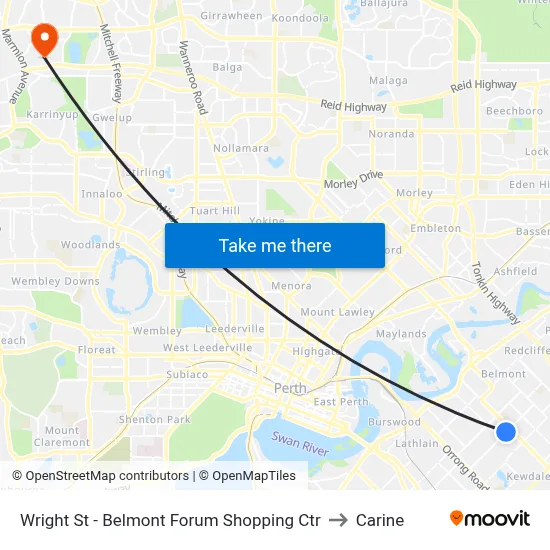 Wright St - Belmont Forum Shopping Ctr to Carine map