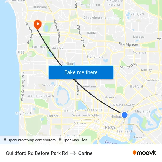 Guildford Rd Before Park Rd to Carine map