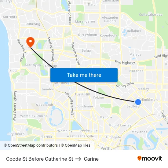 Coode St Before Catherine St to Carine map