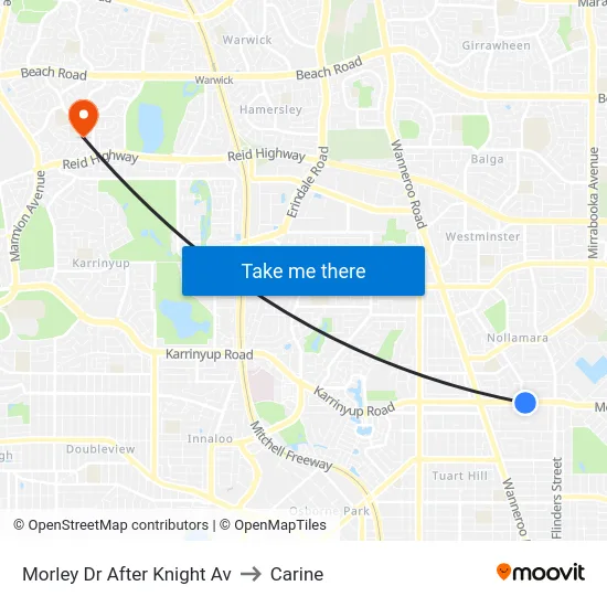 Morley Dr After Knight Av to Carine map