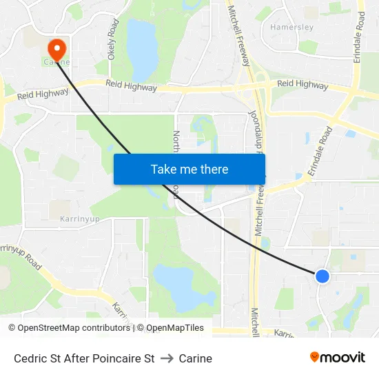 Cedric St After Poincaire St to Carine map