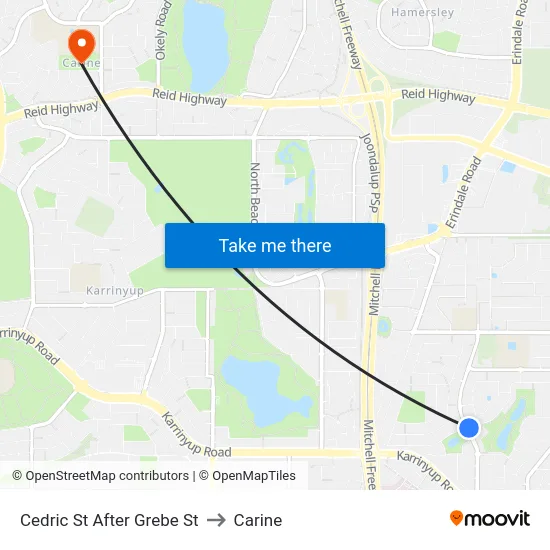 Cedric St After Grebe St to Carine map