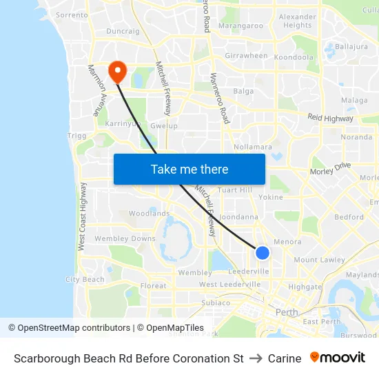 Scarborough Beach Rd Before Coronation St to Carine map