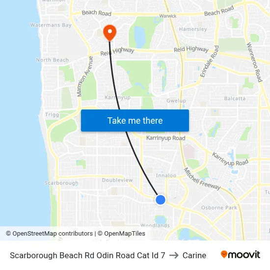 Scarborough Beach Rd Odin Road Cat Id 7 to Carine map
