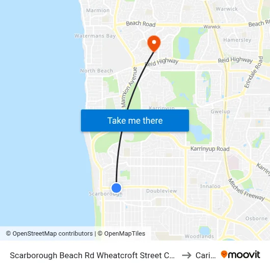 Scarborough Beach Rd Wheatcroft Street Cat Id 18 to Carine map
