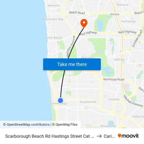 Scarborough Beach Rd Hastings Street Cat Id 19 to Carine map