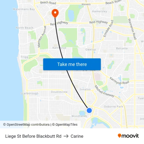 Liege St Before Blackbutt Rd to Carine map
